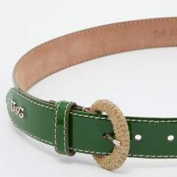 Pre Owned D&G Green Patent Leather Buckle Belt 85CM
