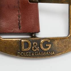 Pre Owned D&G Dark Brown Leather Logo Buckle Wide Belt 90CM