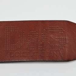 Pre Owned D&G Dark Brown Leather Logo Buckle Wide Belt 90CM