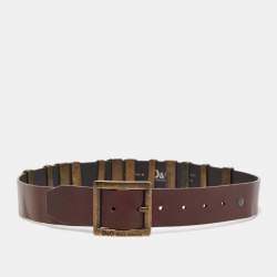 Pre Owned D&G Brown Leather DG Logo Embellished Buckle Belt 80CM
