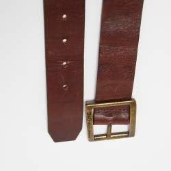 Pre Owned D&G Brown Leather DG Logo Embellished Buckle Belt 80CM