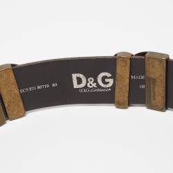 Pre Owned D&G Brown Leather DG Logo Embellished Buckle Belt 80CM