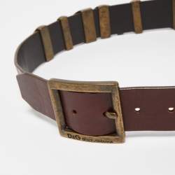 Pre Owned D&G Brown Leather DG Logo Embellished Buckle Belt 80CM