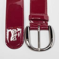 Pre Owned D&G Burgundy Patent Leather Grommet Buckle Belt 80CM