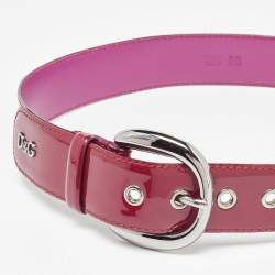 Pre Owned D&G Burgundy Patent Leather Grommet Buckle Belt 80CM