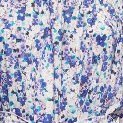 Pre Owned D&G Purple Floral Print Cotton Belted Off Shoulder Mini Dress S
