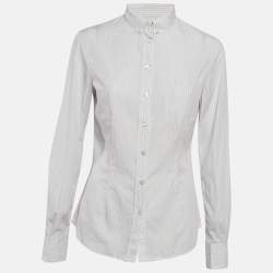 D&G White Stripe Cotton Button Front Shirt M