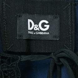 Pre Owned D&G Blue Lace Trim Velvet and Silk Blouse S