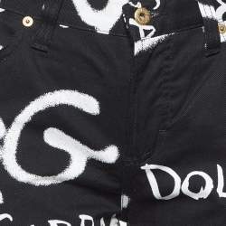Pre Owned D&G Black Logo Print Denim Wide-Leg Jeans M 