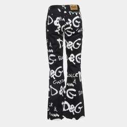Pre Owned D&G Black Logo Print Denim Wide-Leg Jeans M 