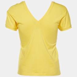 Pre Owned D&G Yellow Printed Cotton V-Neck T-Shirt L