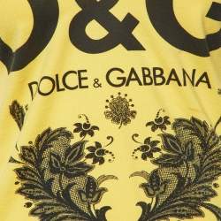 Pre Owned D&G Yellow Printed Cotton V-Neck T-Shirt L