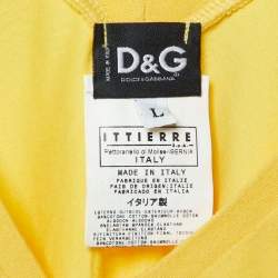 Pre Owned D&G Yellow Printed Cotton V-Neck T-Shirt L