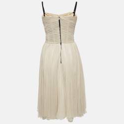 Pre Owned D&G Cream Silk Flared Sleeveless Midi Dress S