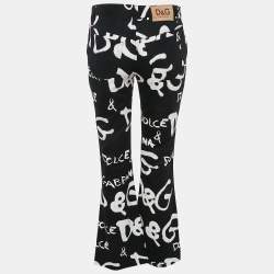 Pre Owned D&G Black Logo Print Denim Flared Jeans M Waist 28"