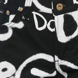 Pre Owned D&G Black Logo Print Denim Flared Jeans M Waist 28"