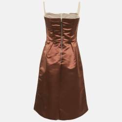 Pre Owned D&G Brown Satin Pleated Detail Mini Dress M