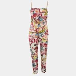 Dolce & Gabbana Multicolor Floral Print Cotton/Silk Top and Pants Set M