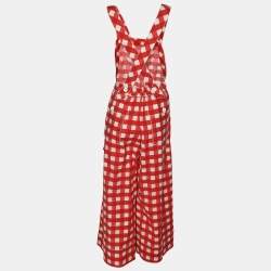 D&G White/Red Cotton Blend Gingham Jumpsuit M