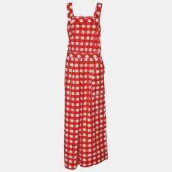 D&G White/Red Cotton Blend Gingham Jumpsuit M