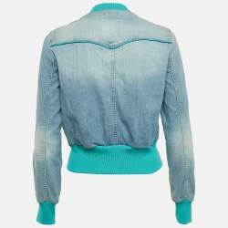 D&G Blue Crystal Embellished Denim Ribbed Trim Jacket S