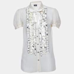 Pre Owned D&G Beige Sequin Embroidered Silk Shirt L
