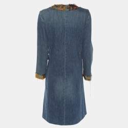 Pre Owned D&G Blue Multicolor Denim and Wool Long Sleeve Dress S