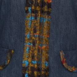Pre Owned D&G Blue Multicolor Denim and Wool Long Sleeve Dress S