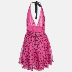 Pre Owned D&G Pink Polka Dot Silk Neck Tie Detail Mini Dress S 