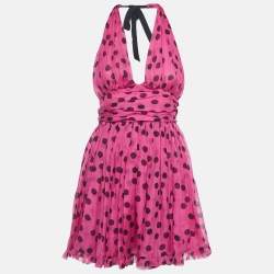 Pre Owned D&G Pink Polka Dot Silk Neck Tie Detail Mini Dress S 