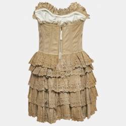 Pre Owned D&G Beige Leather Vintage Eyelet Mini Cocktail Dress M