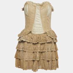 Pre Owned D&G Beige Leather Vintage Eyelet Mini Cocktail Dress M
