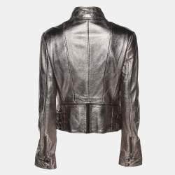 Pre Owned D&G Metallic Silver Leather Zipped Jacket M