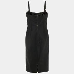 Pre Owned D & G Black /Sliver Animal Print Silk Spaghetti Strap Sheath Dress L