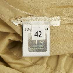 Pre Owned D&G Khaki Cotton & Suede Fringe Detail Sleeveless Top M 