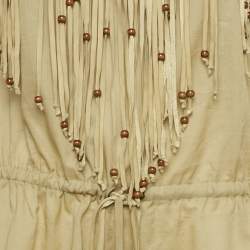 Pre Owned D&G Khaki Cotton & Suede Fringe Detail Sleeveless Top M 