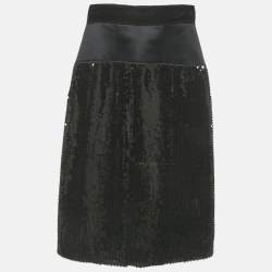 Pre Owned D&G Black Sequin & Satin Pencil Skirt XS