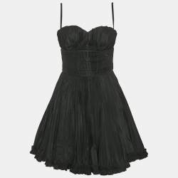 Pre Owned D&G Black Taffeta Plisse Flared Mini Dress M