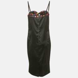 مملوكة مسبقًا فستان شيث برباط سباغيتي من دي اند جي حرير بطبعات حيوانية أسود / فضي مقاس كبير - لارج