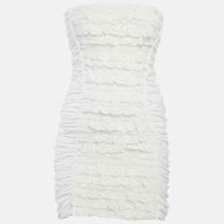 Pre Owned D&G Cream Cotton & Lace Ruched Strapless Mini Dress S