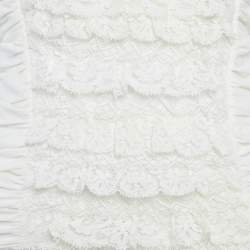 Pre Owned فستان دي آند جي قطن كريمي مع دانتيل مكشكش بدون حمالات قصير مقاس صغير (سمول)