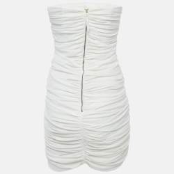 Pre Owned فستان دي آند جي قطن كريمي مع دانتيل مكشكش بدون حمالات قصير مقاس صغير (سمول)