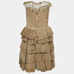 Pre Owned  D&G Beige Leather Eyelet Strapless Mini Dress M