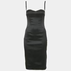 مملوكة مسبقًا D&G Black Satin Strappy Sheath Dress S