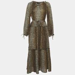 مملوكة مسبقًا طقم بلوزة وتنورة د&ج بني طباعة ليوبارد قطن مقاس صغير/وسط (سمول/ميديوم)