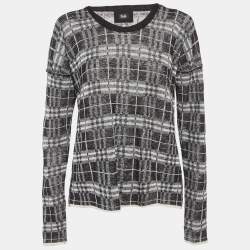 مملوكة مسبقًا سويت شيرت دولتشي أند غابانا كاروهات مونوكروم تريكو شبه شفاف مقاس متوسط (ميديام)