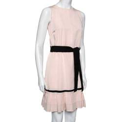 Pre Owned D&G Peach Cotton Pleated Belted Sleeveless Dress M