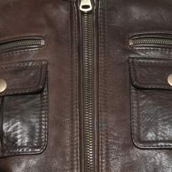 Pre Owned D&G Brown Leather Long Sleeve Jacket S