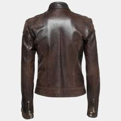 Pre Owned D&G Brown Leather Long Sleeve Jacket S