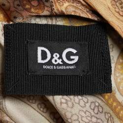 Pre Owned D&G Brown Paisley Print Silk Satin Ruffled Blouse M